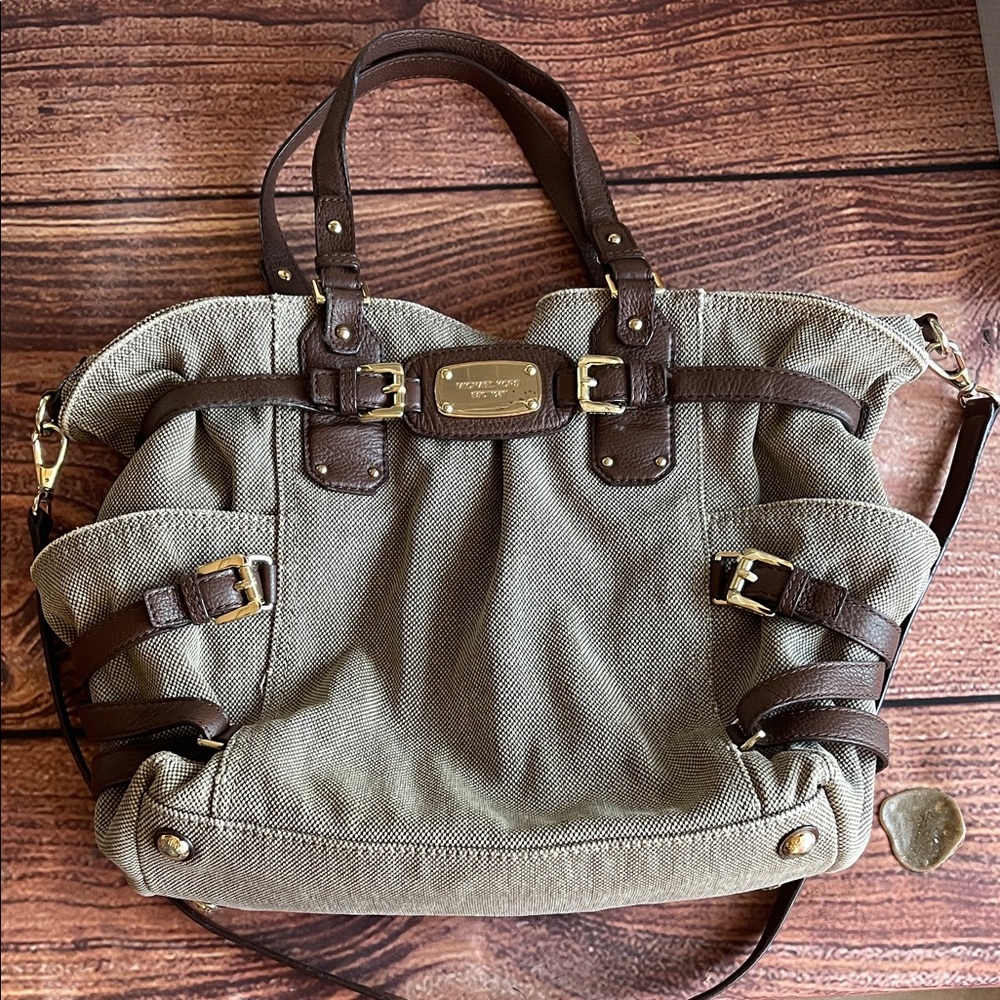Michael Kors Olive and Dark Brown Shoulder Bag